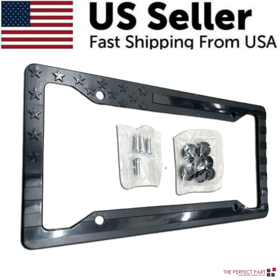 1X Black 3D USA American Flag License Plate Frame Holder Auto Car Tag Decal ABS view 3