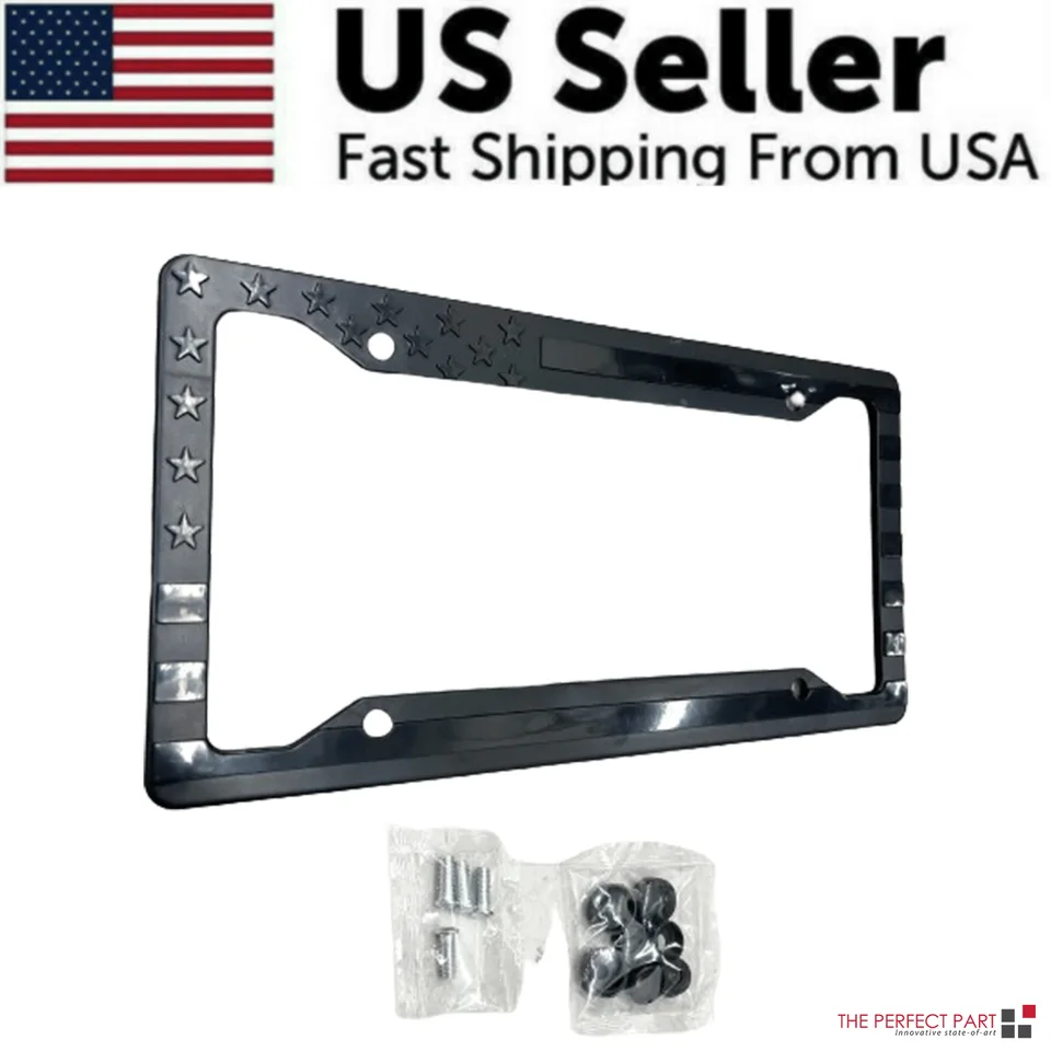 1X Black 3D USA American Flag License Plate Frame Holder Auto Car Tag Decal ABS view 2