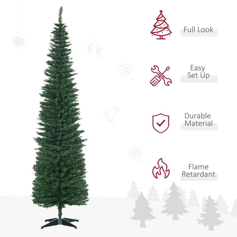 7' PVC Slim Pencil Artificial Christmas Tree 390 Branch Tips view 3