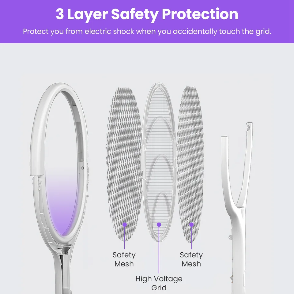 3 In 1 Electric Bug Zapper Racket 90Degree Rotating Bug Zapper Wand Indoor Outdoor Handheld Mosquito Swatter With Telescopic Extension Wand view 2