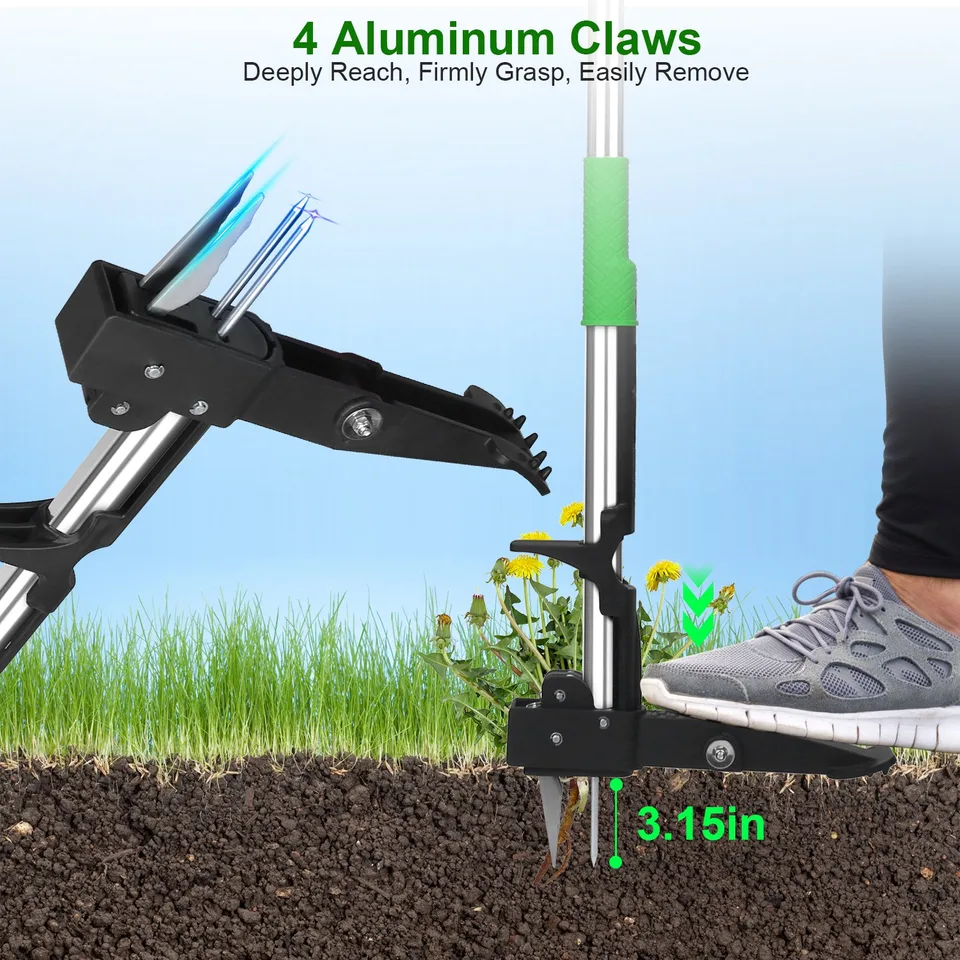 1 Pc Aluminum Weed Puller Stand Up Weeder Without Bending Kneeling Manual Weed Remover Tool With 4 Claws For Lawn Yard Garden Patio view 3