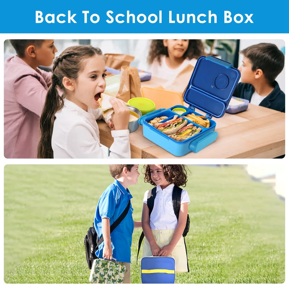 1 Pc Kids Lunch Box Thermal Lunch Container With Insulated Storage Bag 2 Compartments Spoon Fork Case Food Safe Spill Resistant view 4