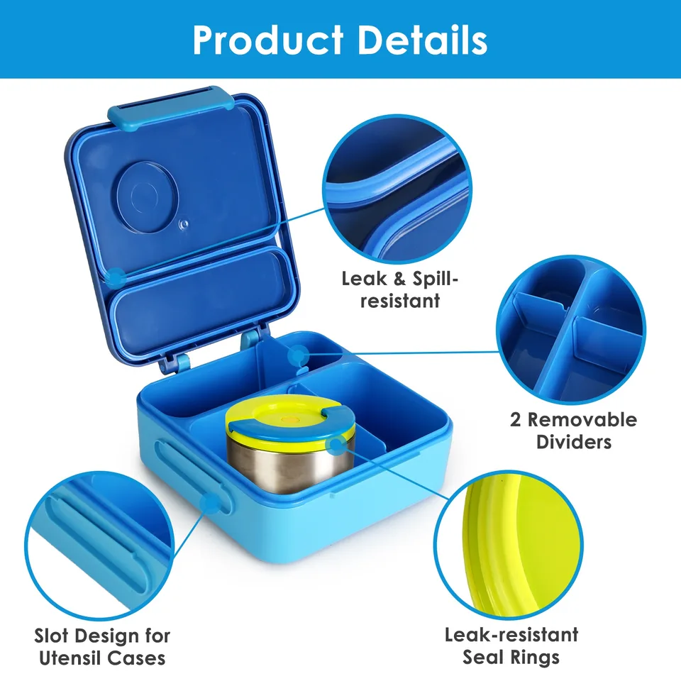 1 Pc Kids Lunch Box Thermal Lunch Container With Insulated Storage Bag 2 Compartments Spoon Fork Case Food Safe Spill Resistant view 2