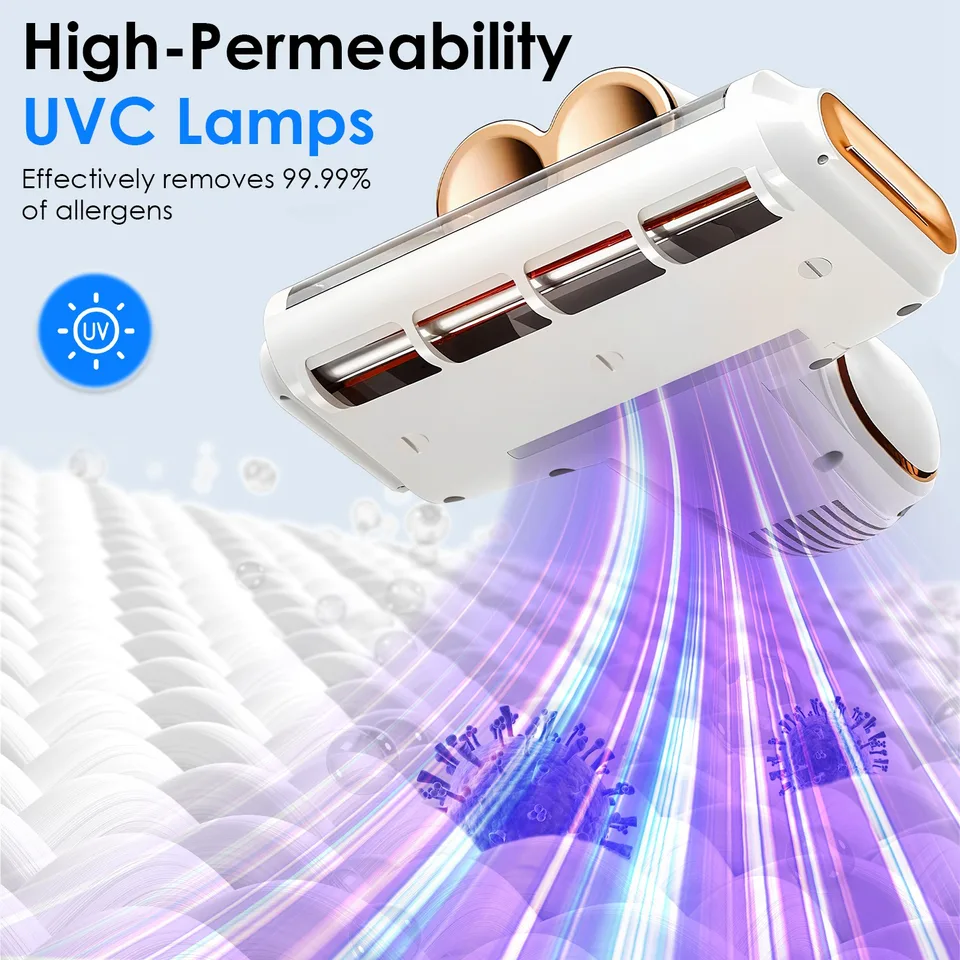 1 Pc Mattress Vacuum Cleaner 16 Kpa Bed Vacuum Cleaner Handheld Vacuums With Ultrasonic And UVC Light 18000 RPM Brushroll Rotation Dual Dust view 4