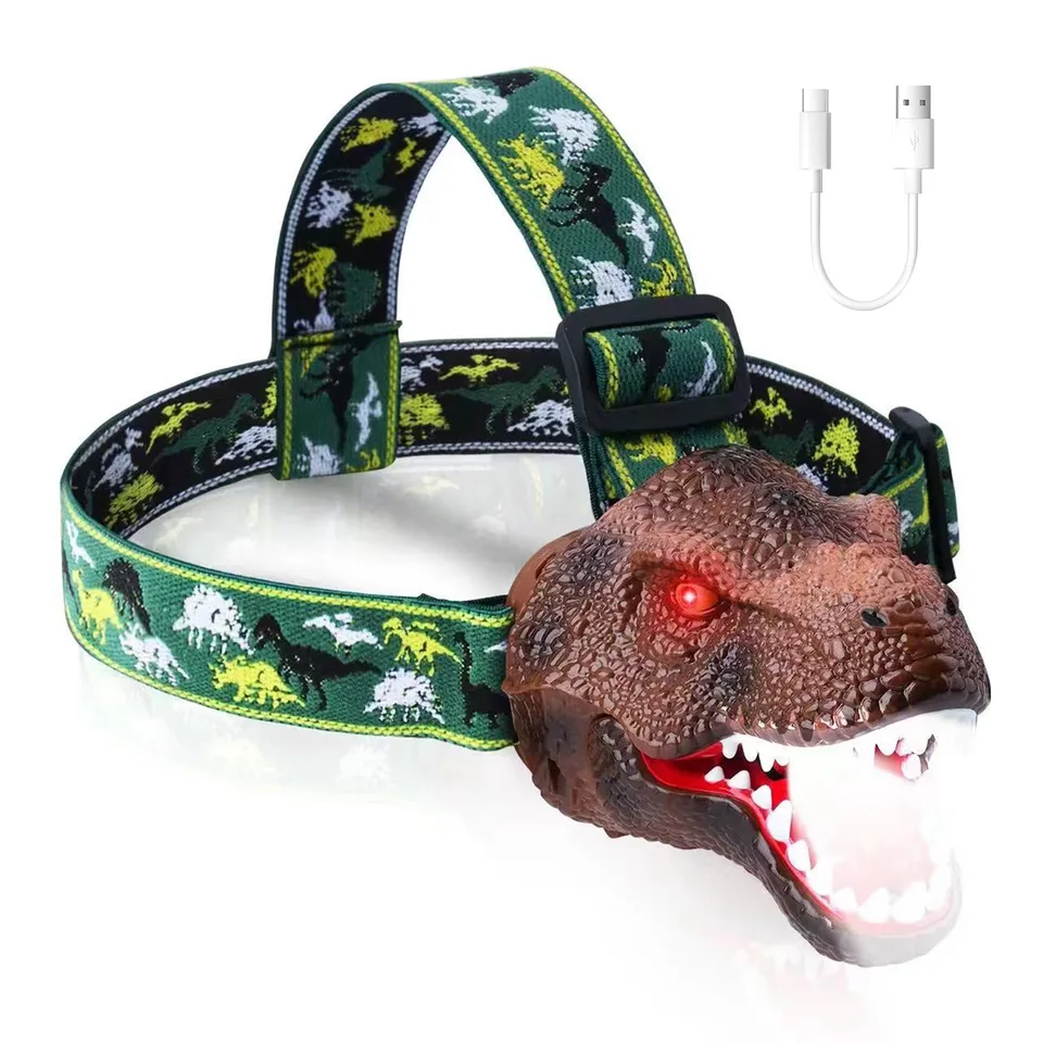 1Pc Dinosaur Headlamp Kids Headlight Dinosaur Flashlight With Realistic Roar Sound 4 Modes Adjustable Headband Kid Camping Gear Unique Gifts For Boys view 2