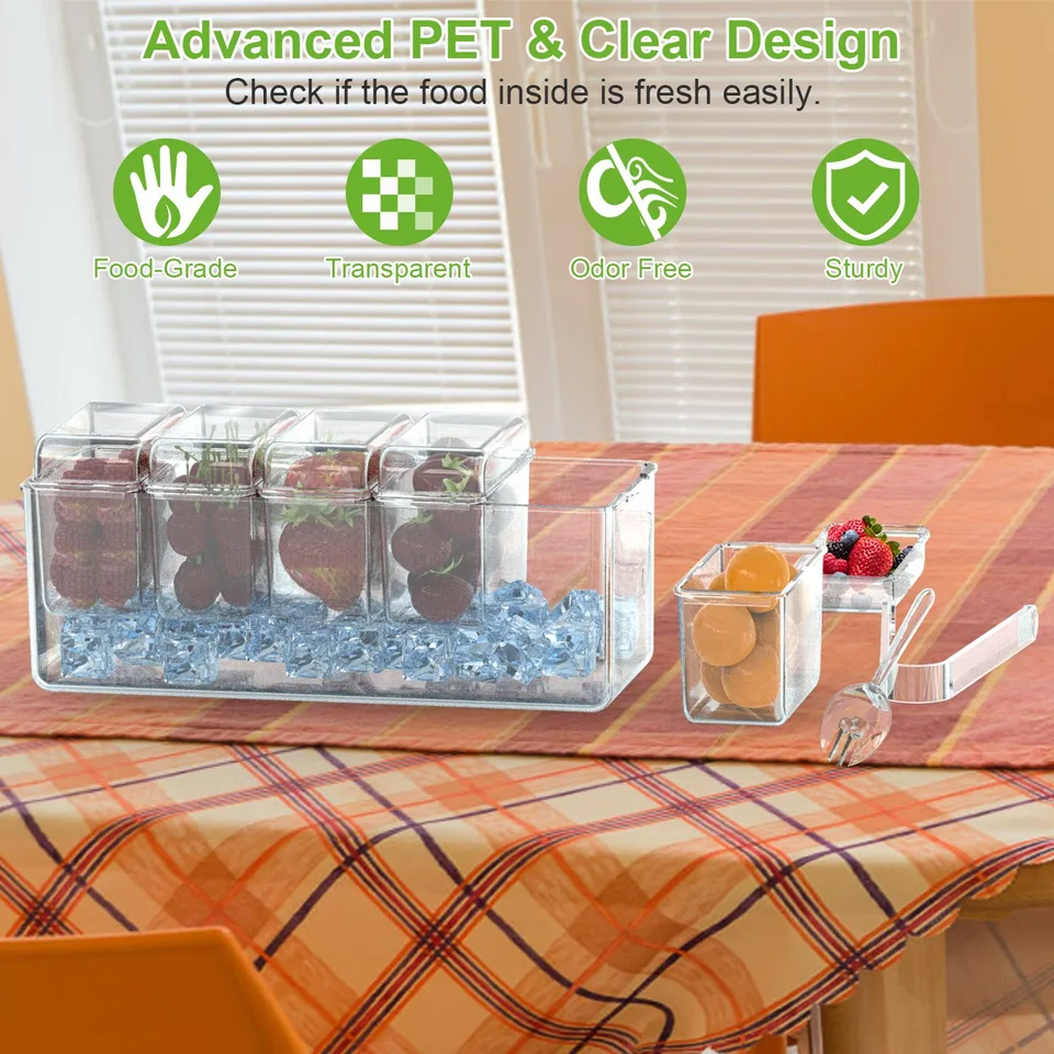 1 Set Ice Chilled Condiment Caddy Serving Tray Container Bar Garnish Holder Salad Platter Server Food Storage With 5 Removable Containers 5 view 3