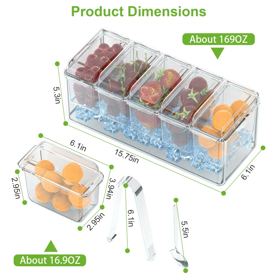 1 Set Ice Chilled Condiment Caddy Serving Tray Container Bar Garnish Holder Salad Platter Server Food Storage With 5 Removable Containers 5 view 4