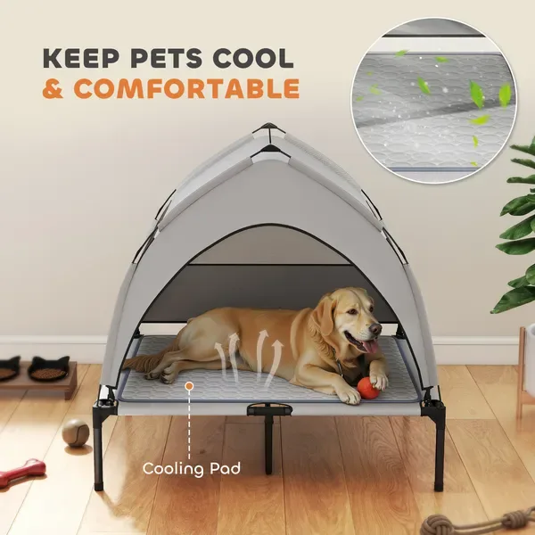 Elevated Dog Bed With Removable Canopy, Portable Outside Raised Pet Cot With Cooling Pad, Storage Bag view 3