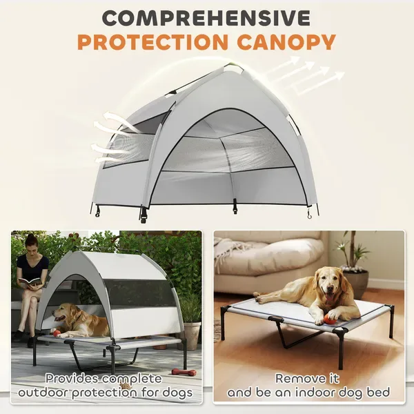 Elevated Dog Bed With Removable Canopy, Portable Outside Raised Pet Cot With Cooling Pad, Storage Bag view 4