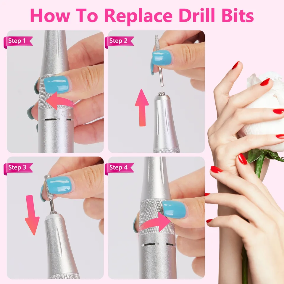 1 Set  Portable Electric Nail Drill Bit 45000 RPM With 11 Bits Base Waist Clip Cordless Rechargeable Nail File Machine For Professional Salon Home Acrylic Nails Remove Nail Gel Polish Manicure view 4