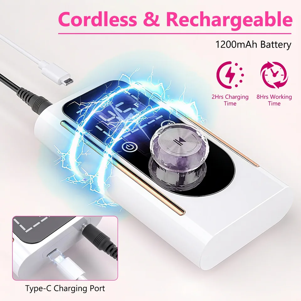1 Set  Portable Electric Nail Drill Bit 45000 RPM With 11 Bits Base Waist Clip Cordless Rechargeable Nail File Machine For Professional Salon Home Acrylic Nails Remove Nail Gel Polish Manicure view 2