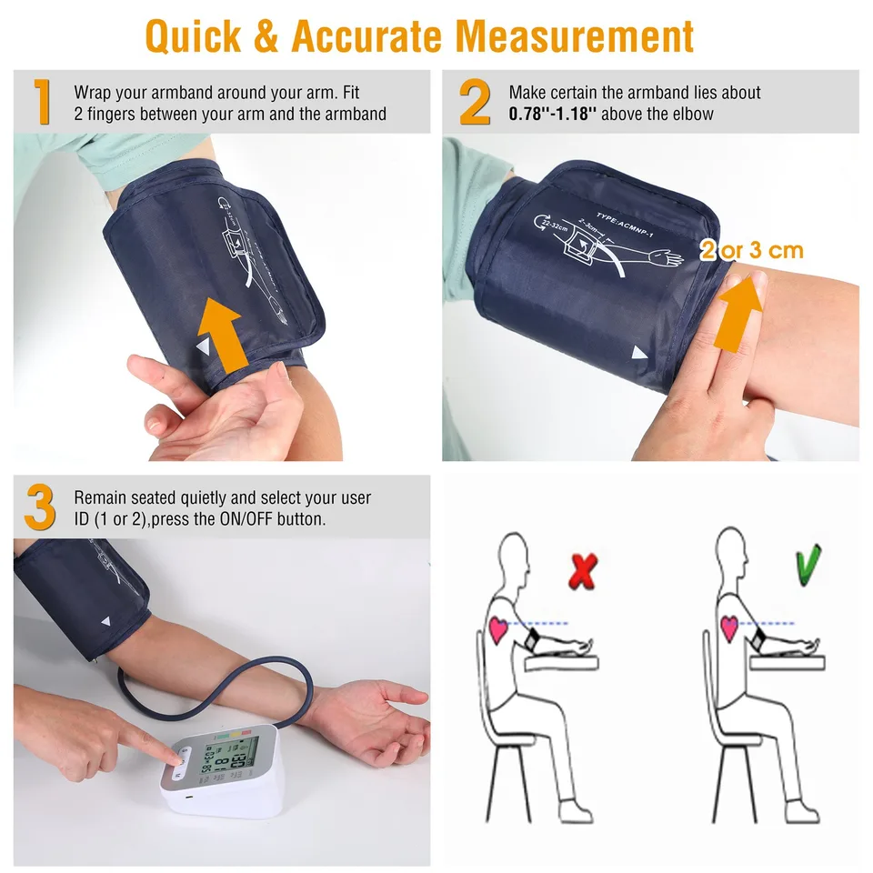 1Pc Digital Arm Blood Pressure Monitor LCD Digital Heart Beat BP Gauge Health Test With Voice view 2