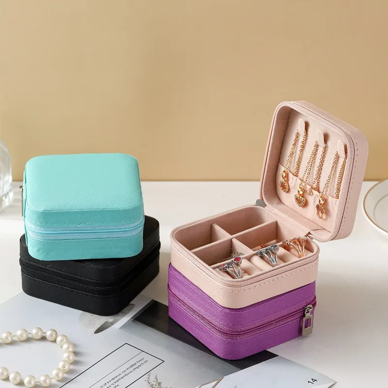 Small Square Ring, Earring, And Necklace Organizer Box - Pink view 3