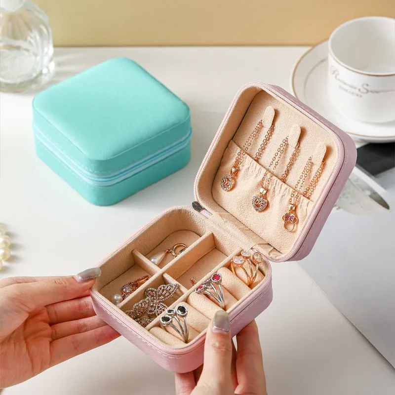 Small Square Ring, Earring, And Necklace Organizer Box - Pink view 2