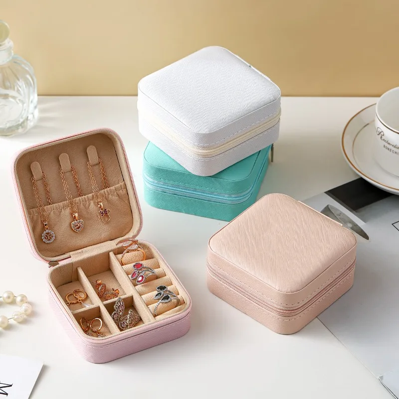 Small Square Ring, Earring, And Necklace Organizer Box - Pink view 4
