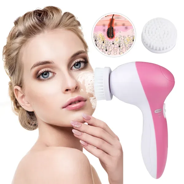 Waterproof Facial Cleansing Brush Face Spin Cleaning Brush Scrubber With 5 Brush Heads For Women view 4