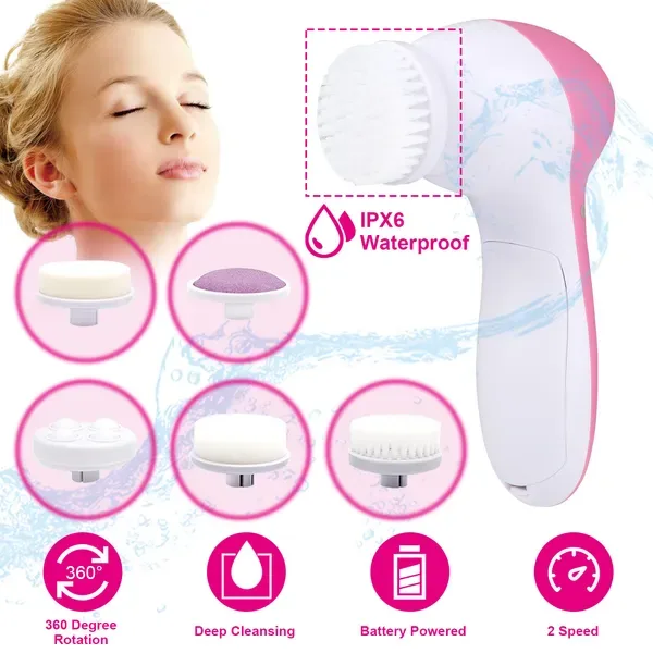 Waterproof Facial Cleansing Brush Face Spin Cleaning Brush Scrubber With 5 Brush Heads For Women view 3