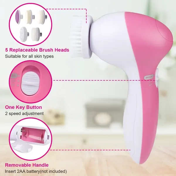 Waterproof Facial Cleansing Brush Face Spin Cleaning Brush Scrubber With 5 Brush Heads For Women view 2