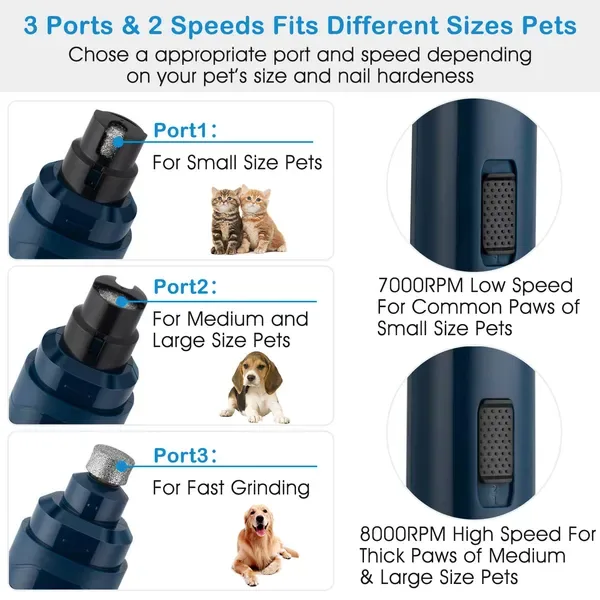 Dog Nail Grinder 2 Speeds Quiet USB Rechargeable Pet Nail Grinder Professional Pet Nail Trimmer Cordless Paws Grooming Dog Nail Grinder 2 view 3