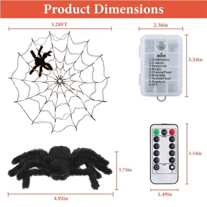 1 Pc 3.28FT Spider Web Light With Hairy Spider view 4