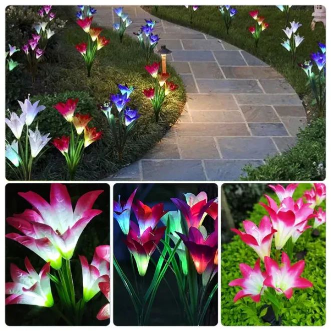 2 Pcs Solar Garden Lights Outdoor Lily Flower LED Light view 4