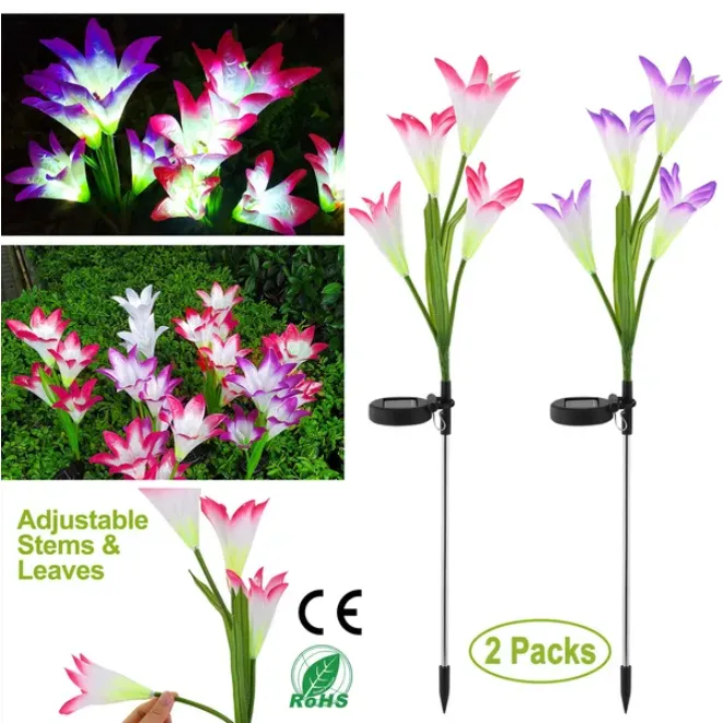 2 Pcs Solar Garden Lights Outdoor Lily Flower LED Light view 3