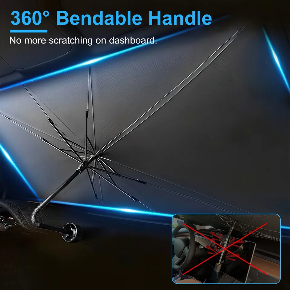 1Pc 57x33In Foldable Car Sun Umbrella Universal Sun Blocker Shield Shade Silver Titanium Sun Protector With Carry Bag For Car Truck SUV view 2