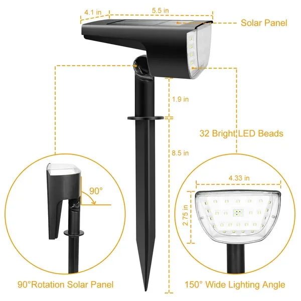 Solarek 32 LEDs Solar Landscape Spotlights IP65 Waterproof Solar Lights Auto On Off Solar Powered Security Wall Lights view 2
