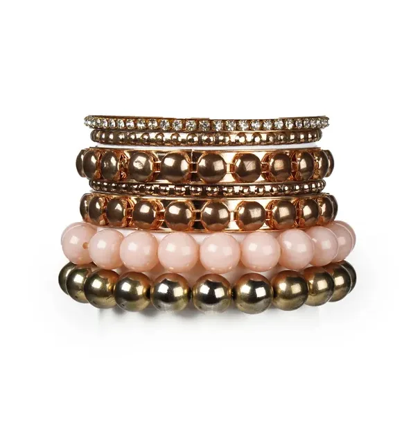 7-Piece Retro Burnished Gold Inlaid Rhinestones Bangle Bracelet Set view 2