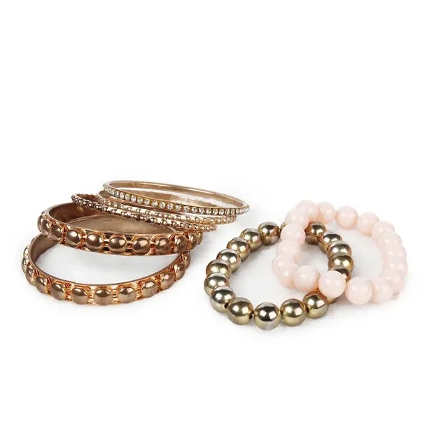 7-Piece Retro Burnished Gold Inlaid Rhinestones Bangle Bracelet Set view 4