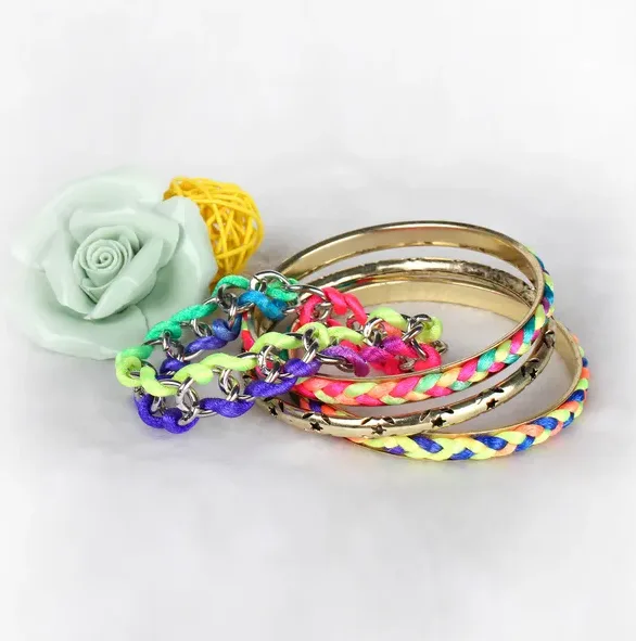 4 Pcs Colorful Woven Burnished Gold Bracelets Set view 3