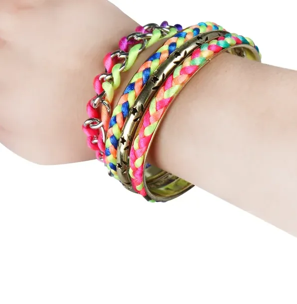 4 Pcs Colorful Woven Burnished Gold Bracelets Set view 2