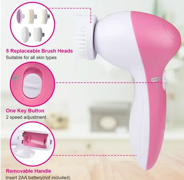 Facial Cleansing Brush Waterproof Face Spin Cleaning Brush With 5 Brush Heads view 4