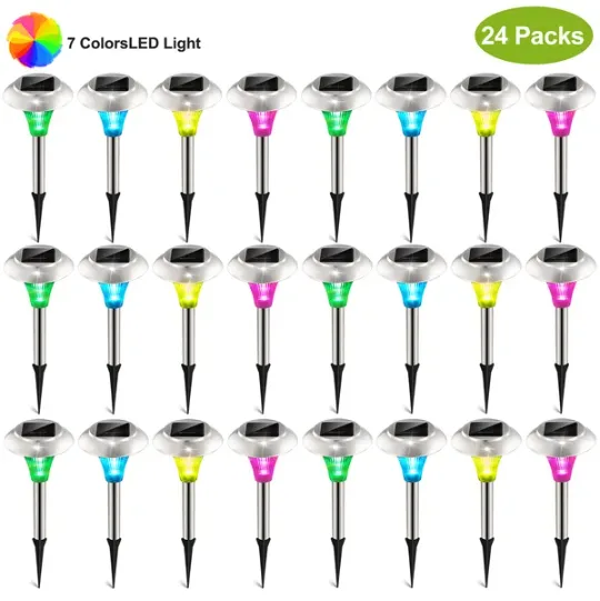 24 Packs Solar Garden Lights Outdoor IP44 Waterproof Solar Pathway Lights Color Changing Landscape Lamps view 2