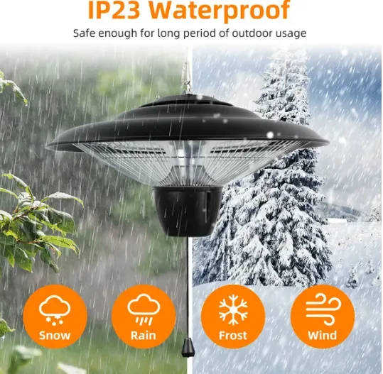 1500W Outdoor Hanging Patio Heater Ultra-Quiet Electric Heating Lamp view 2