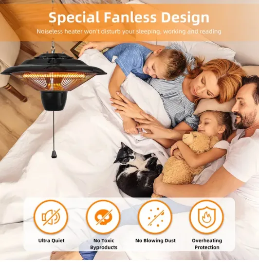 1500W Outdoor Hanging Patio Heater Ultra-Quiet Electric Heating Lamp view 3