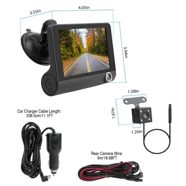 1296P Car DVR Dash Camera 4In 3 Lens Vehicle Driving Recorder Seamless Recording view 2