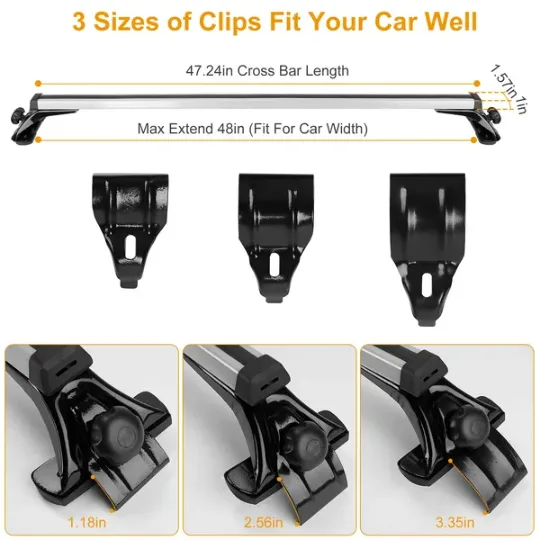 47.24in Universal Top Roof Rack Cross Bar Cargo Carrier Aluminum Crossbar Rack With 165LBS Capacity Fit For Most Vehicle Wagon Car Without Roof Side Rail view 4