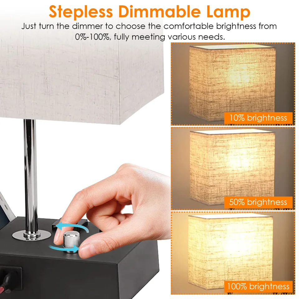 1 Pc Fully Dimmable Table Lamp For Bedroom Living Room Bedside Lamp For Nightstand Dual USB Ports 2 Power Outlets LED Bulb Included view 2