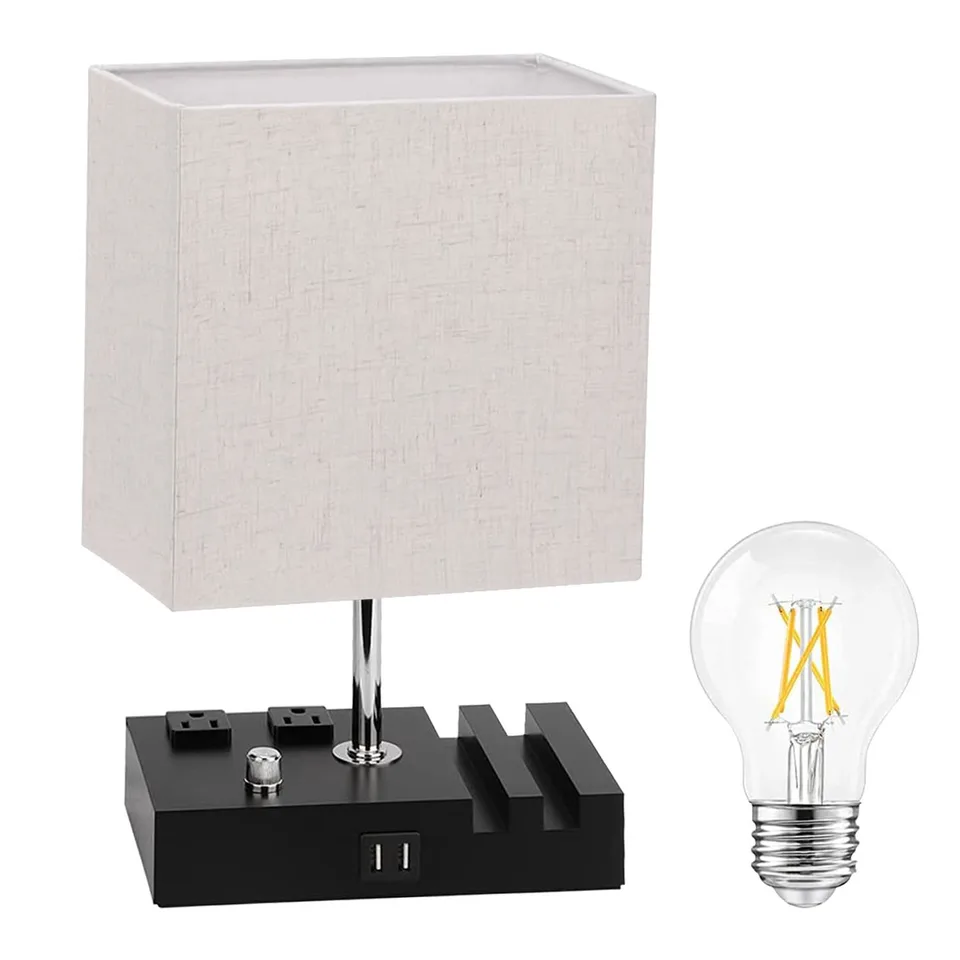 1 Pc Fully Dimmable Table Lamp For Bedroom Living Room Bedside Lamp For Nightstand Dual USB Ports 2 Power Outlets LED Bulb Included view 4