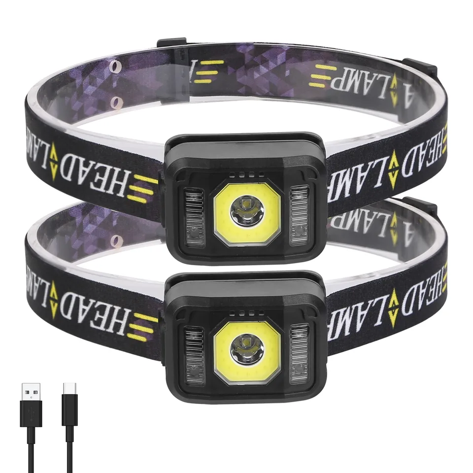 2 Packs Rechargeable Motion Sensor Headlamp 6 Light Modes COB XPG Headlight Torch Flashlight For Fishing Running Camping Hiking view 2