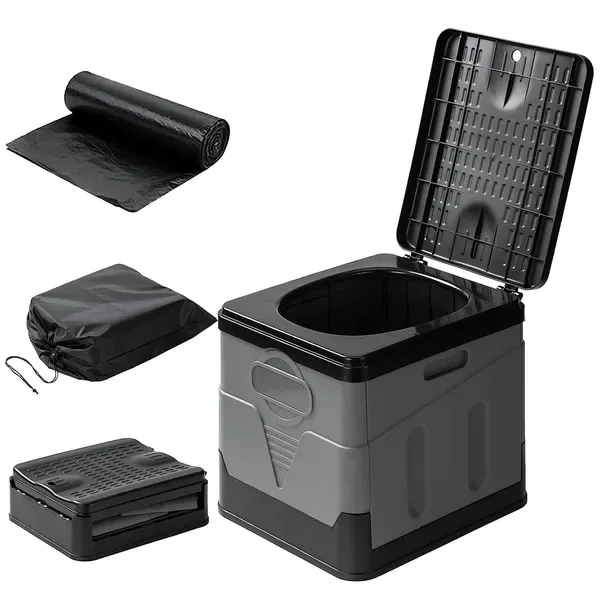 Portable Toilet For Car Camping Boating Hiking Outdoor Travel Potty With Carry Bag Foldable Emergency Toilet With Lid Trash Bags
