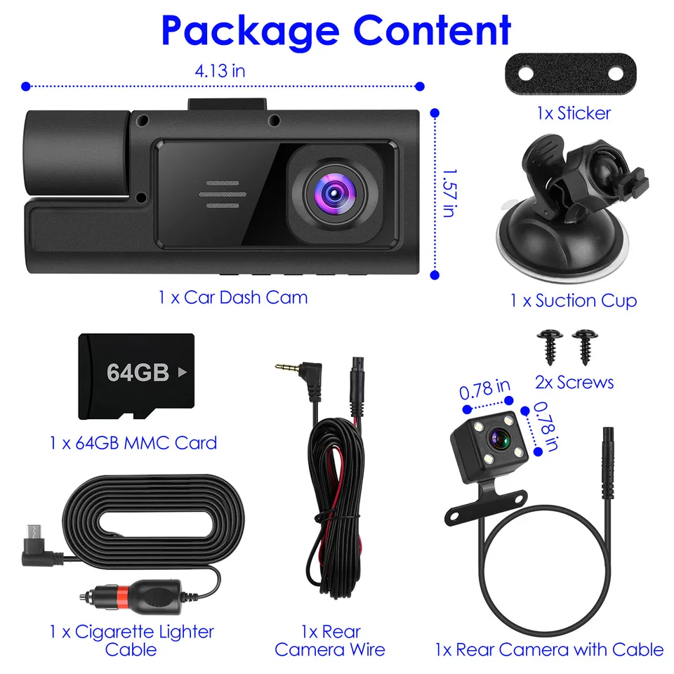 1Pc WiFi FHD 1080P Car Dash Cam 3 Channels Front Rear Inside Dash Camera With Loop Recording Reversing Visual 170 Degree Wide Angle 64G Card Included view 4