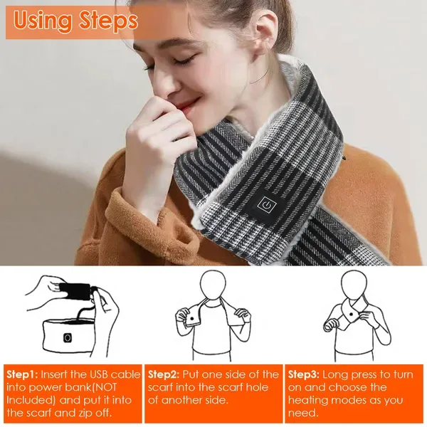 Electric Heated Scarf USB Heating Neck Wrap Unisex Winter Heated view 3