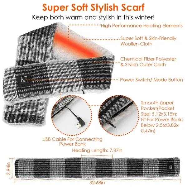 Electric Heated Scarf USB Heating Neck Wrap Unisex Winter Heated view 2