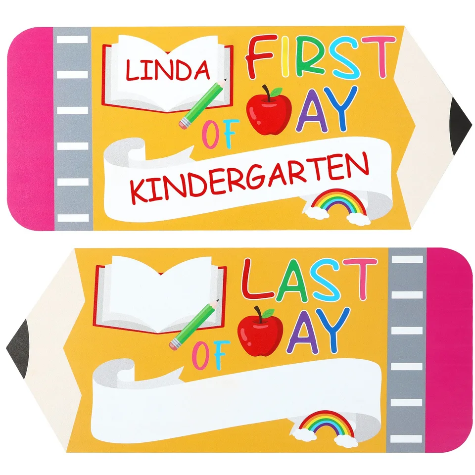 First And Last Day Of School Board Sign,Double Sided Printing Pencil Chalkboard For 1st Day Of Kindergarten Preschool, Back To School view 3