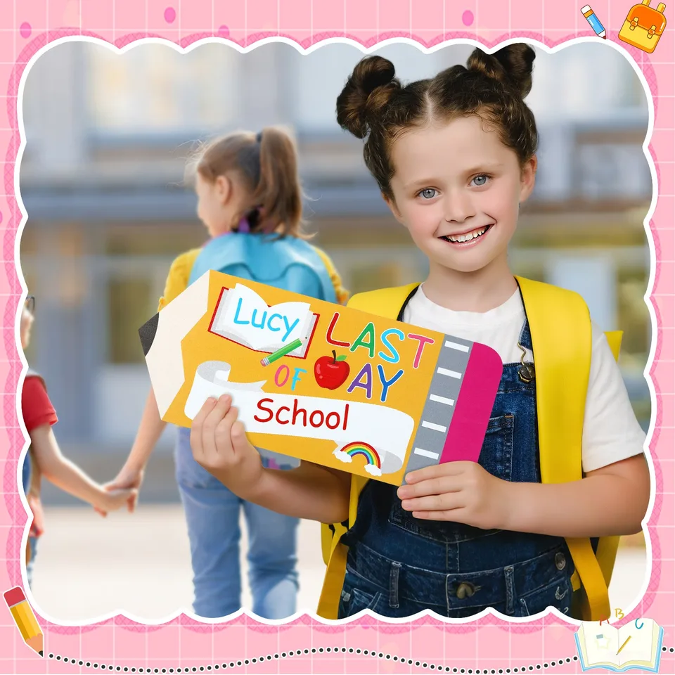 First And Last Day Of School Board Sign,Double Sided Printing Pencil Chalkboard For 1st Day Of Kindergarten Preschool, Back To School view 4