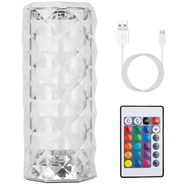 Crystal Diamond Rose Table Lamp Dimmable Remote Touch Control Night Light view 3