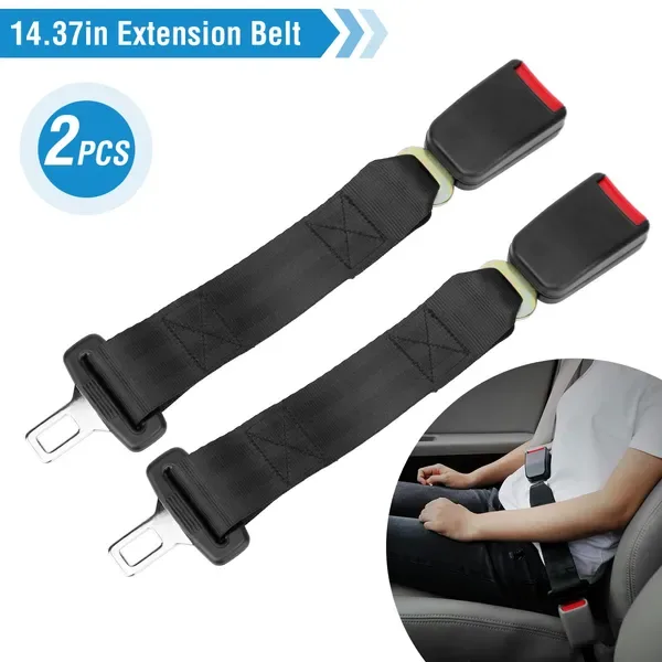 2 Pcs Car Seat Belt Extender 14.37in Buckle Tongue Webbing Extension Safety Belt view 2