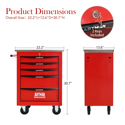 5 Drawers Multifunctional Tool Cart With Wheels,Metal Rolling Tool Cart Storage For Garage Workshop Warehouse Repair Shop--With Stainless view 2